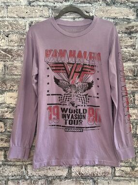 Van Halen 1980 World Invasion Tour Long Sleeve Tee Van Halen on sleeve Lavender